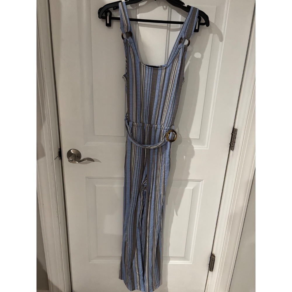 Derek Heart Striped‎ Jumpsuit Wide Leg Casual Summer Blue Gray Size L